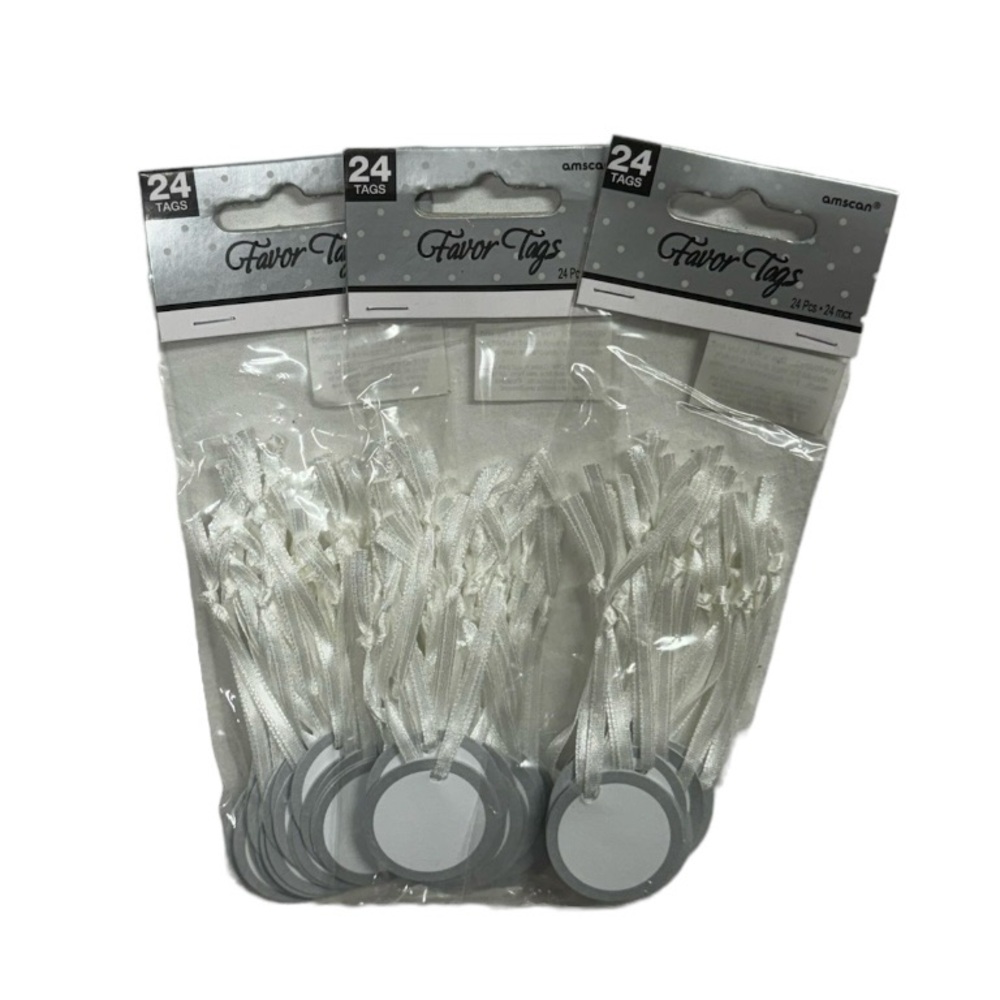 Amscan favor tags. 3 packs of 24 tags brand new in packaging never used!